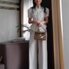  summer new cross-border European and American casual bag sleeve suit button cardigan long sleeve jacket loose wide leg pants suit