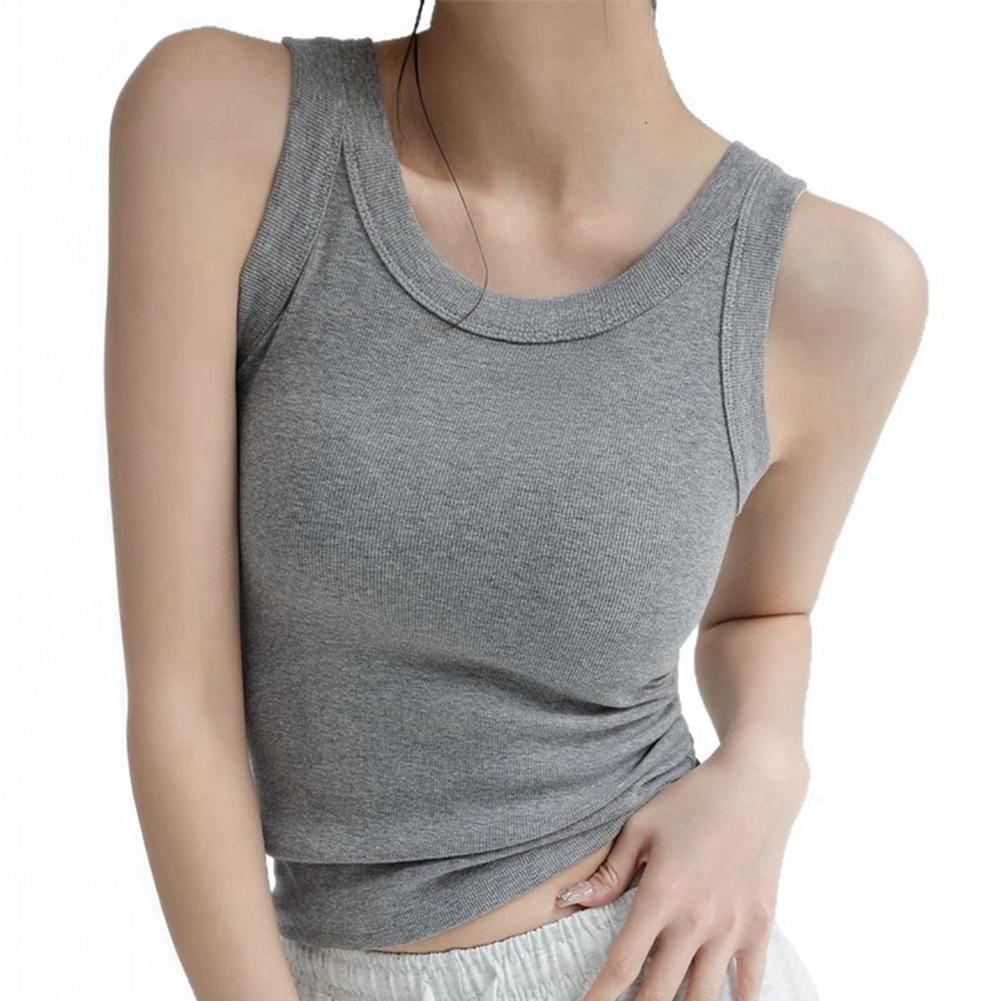Women s Summer Solid Color Crew Neck Slim Vest Sleeveless Top 2XL