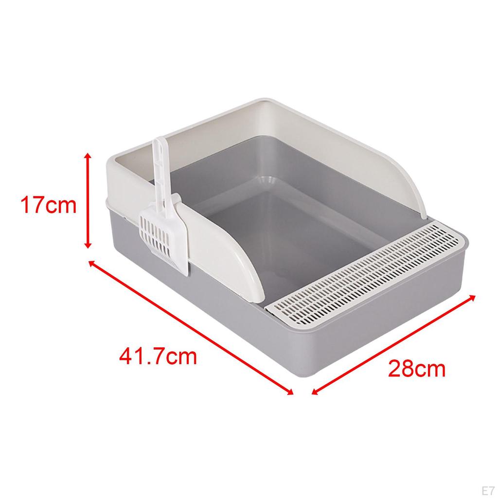Toilet with Spoon High Sided Semi Enclosed Portable Cat Litter Tray Sand Box for Indoor Cats