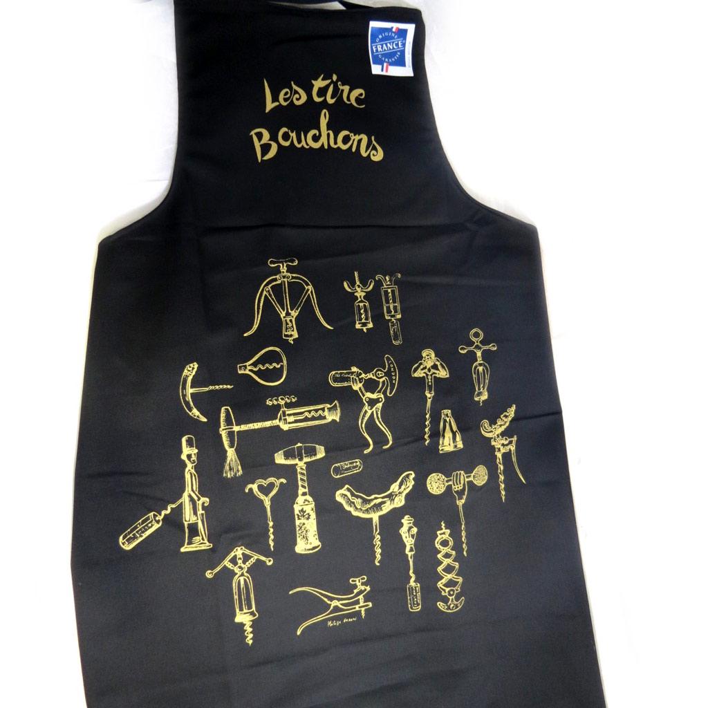 Les Trésors De Lily [L1428] - Černá designová zástěra 'Les Tire-bouchons'