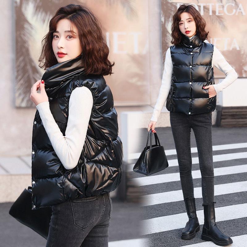 Leave-in glossy vest women's down cotton autumn and winter short fashion loose vest cotton jacket vest vest jacket