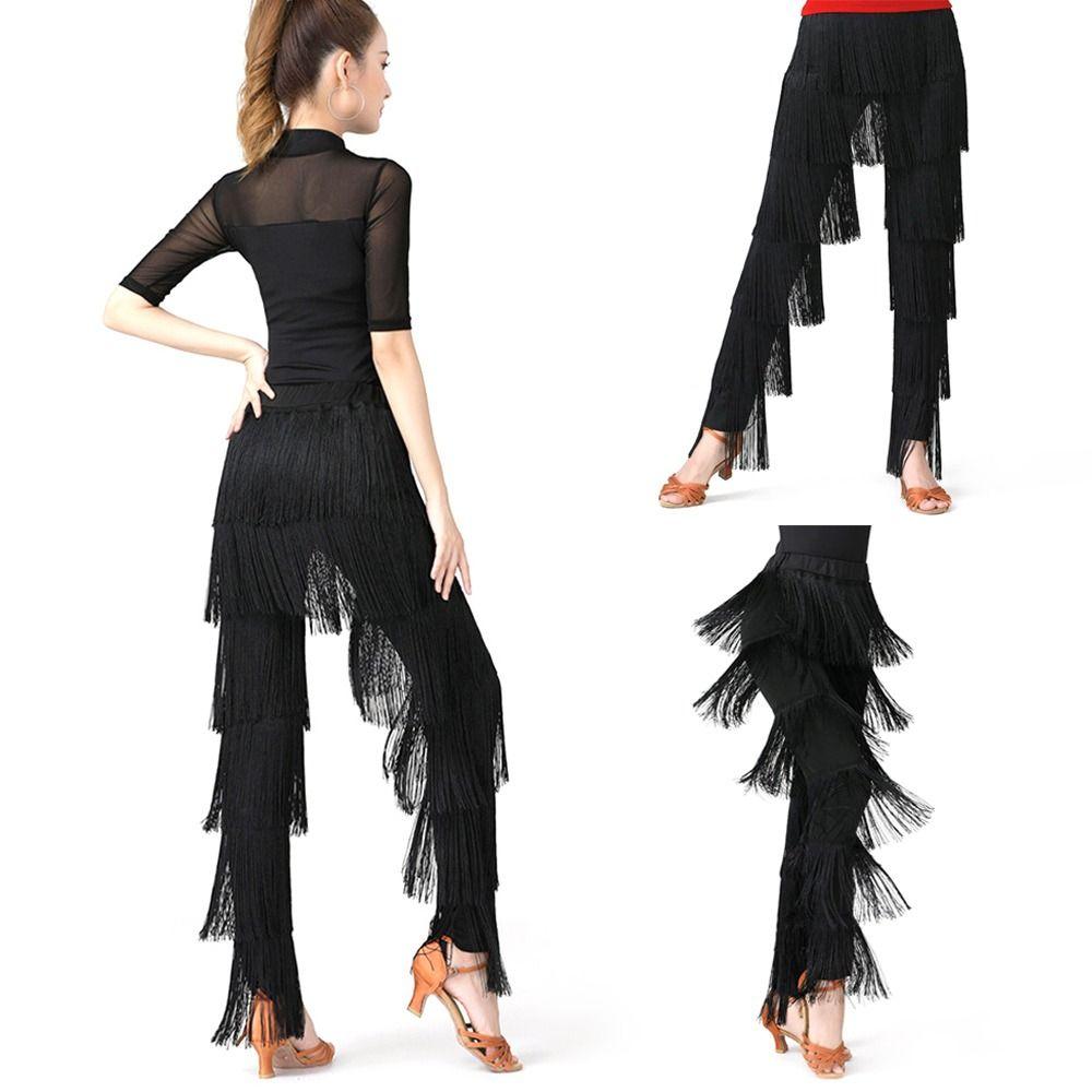 Shiny Ballroom Pants Tassel Performance Pants Party Latin Dance Pants