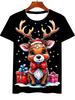 Men's Christmas T-Shirt 3D Print Santa Claus Reindeer Short Sleeve Casual Tee Top