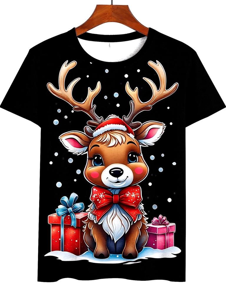 Men's Christmas T-Shirt 3D Print Santa Claus Reindeer Short Sleeve Casual Tee Top