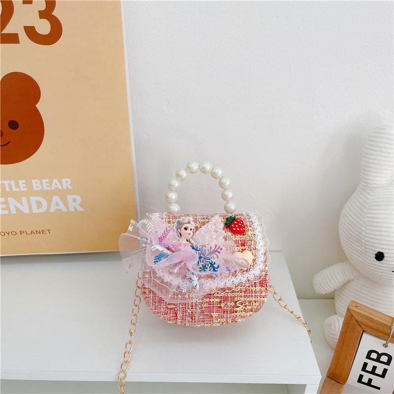 Entzückende Prinzessin Perlen Handtasche Für Mädchen Mini Pu Leder Umhängetasche