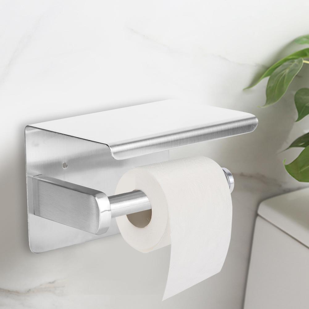 Brushed Toilet Paper Holder Stainless Steel Tissue Paper Towel Rack with Phone Shelf