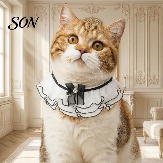 Small Dog Neck Accessories Lace Ruffle Cat Collar, Elegant Pet Bandana Bib with Bow Knot, Retro Decorative Cute Princess Collar for Cats Dogs Wedding