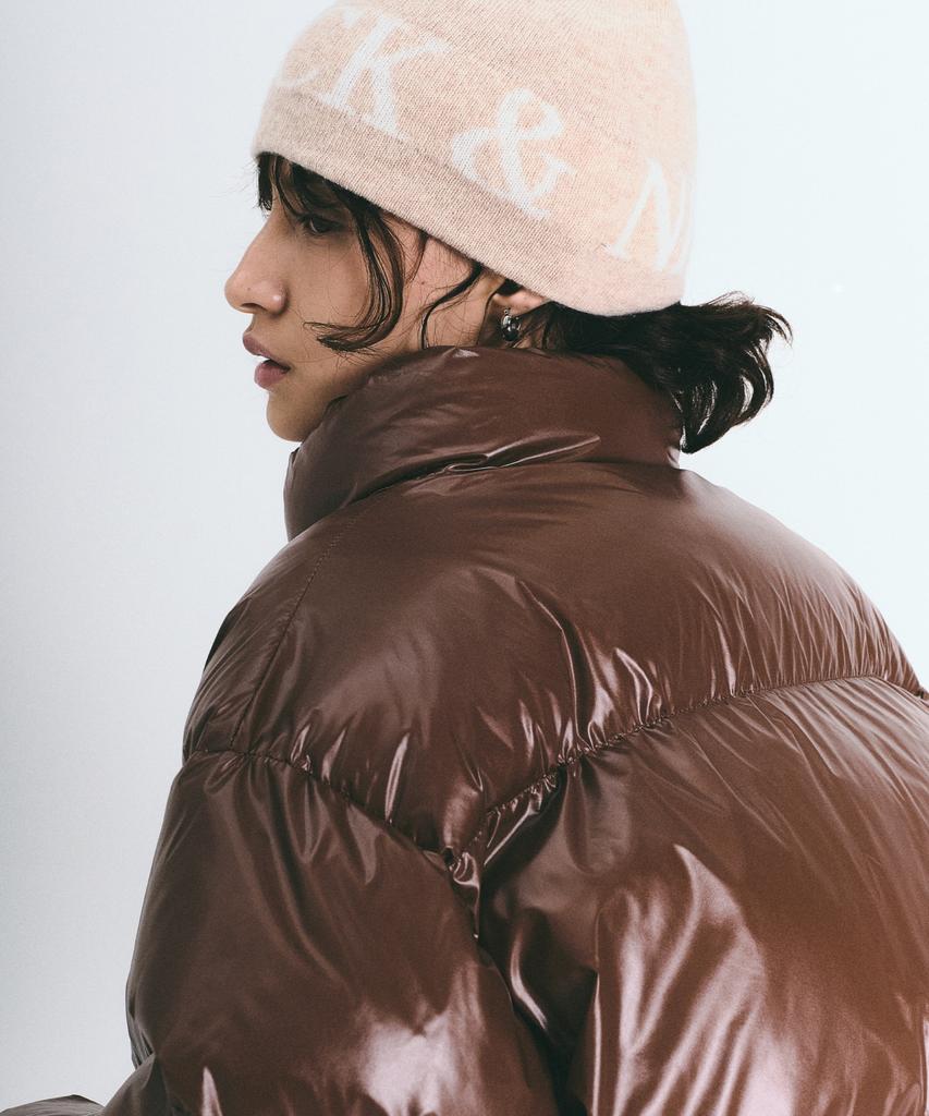Nigaennikol Cashmere Lettering Jaquard Beanie_Light Beige