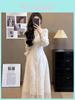 French Elegant Lace Long Sleeve Dress With Vneck For Spring Fashion