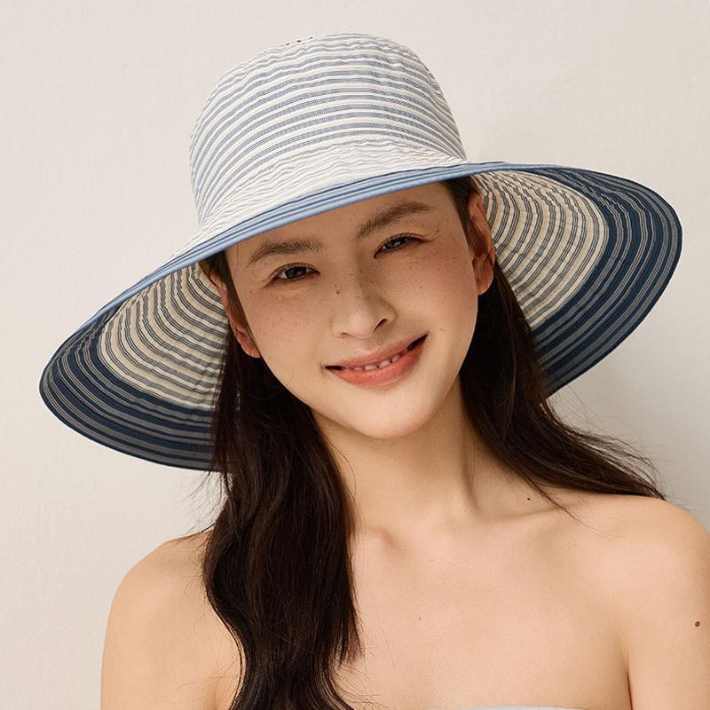 Striped Fisherman Hat Outdoor Foldable Women's Summer Travel Sunscreen Hat
