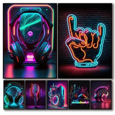Controlador Gamer Punk Neon Colorido Anos 80 Pôster de Jogo Legal Para Arte de Parede Jogo Esports Decoração de Quarto Kawaii pôsteres Pintura em Tela