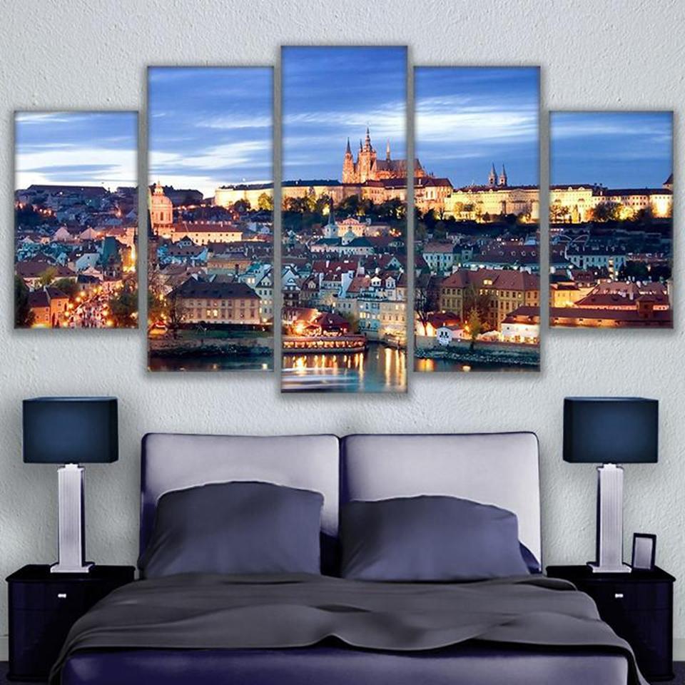 Wall Art Canvas Painting Modular Living Room Poster Home Decor 5 Panel City Building Pictures Landscape  HD Printed Modern