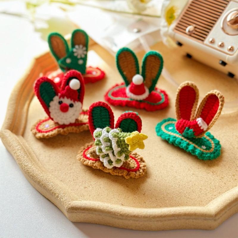 Stylish Christmas Hair Clip Eye Catching Design Hair Clip Hairpin Festive Knitted Hair Accessory for Children Christmas