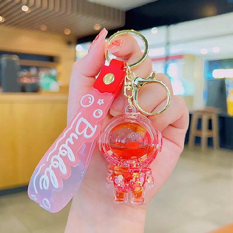 Fashionable Keychain With Lovely Cartoon Dolls and Flowing Sand In Sturdy Resin Oil Pendant Daily Use Casual Wear