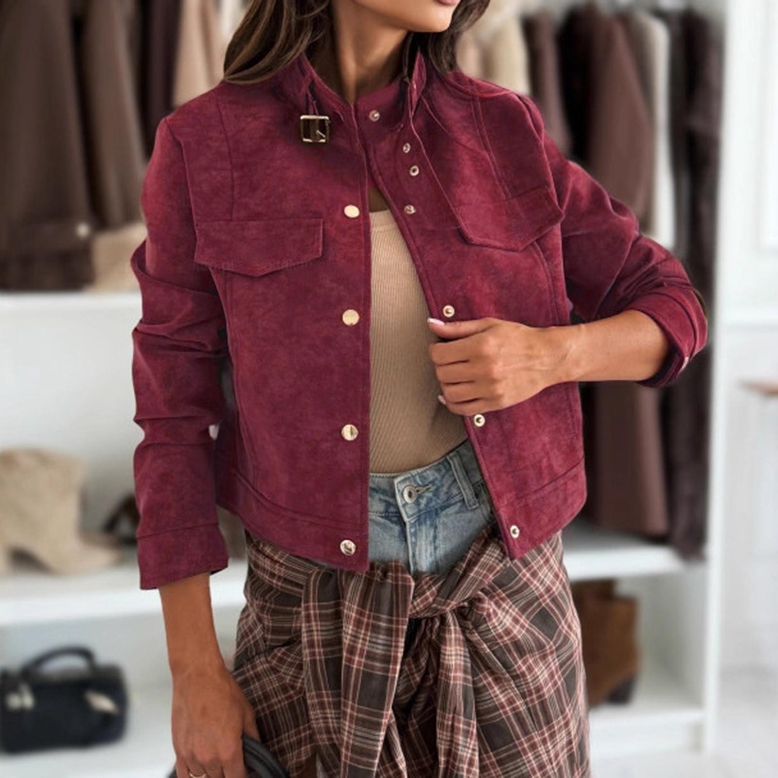 

Женская мода однотонные топы куртка с длинным рукавом на молнии пальто XL винный