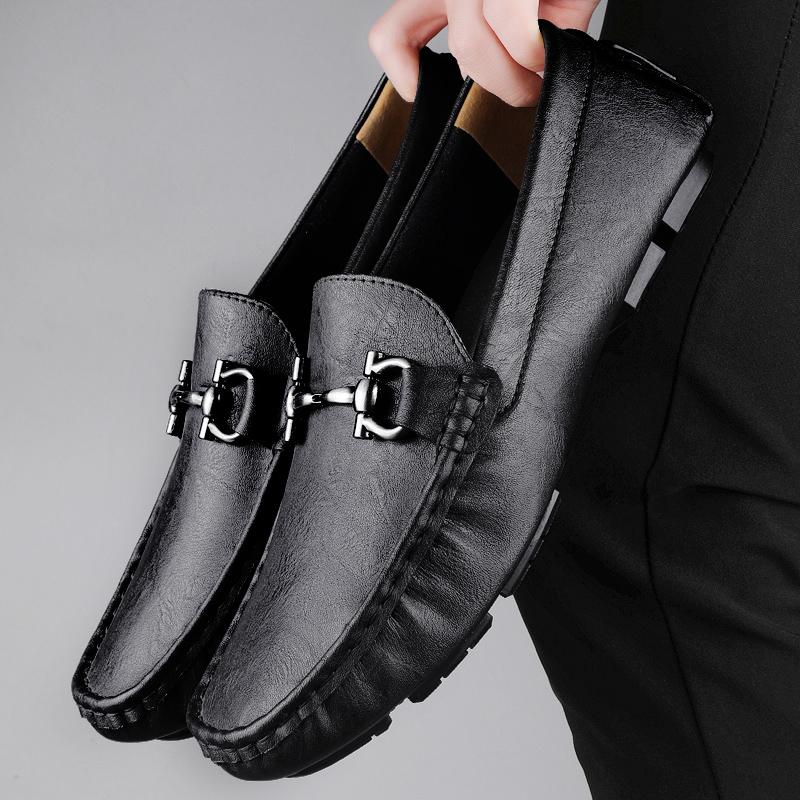Fashion Handmade Men's Casual Loafers Slip-On Shoes Genuine Leather Comfortable Walking Shoes for Business Travel Office Party Flats