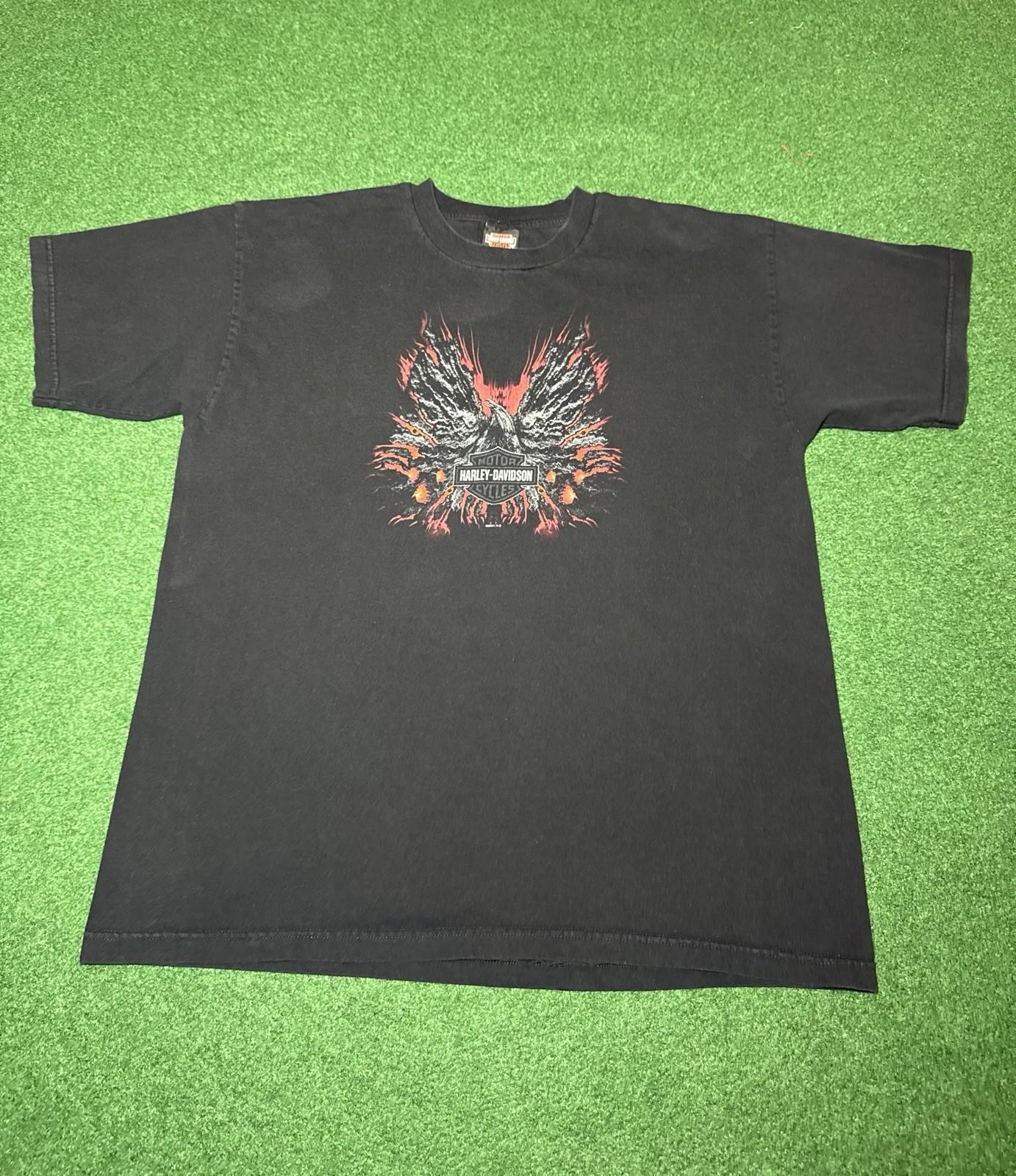 Harley Davidson Flame Phoenix Eagle 2XL Black T Shirt Biker Motorcycle Unisex T-Shirt L