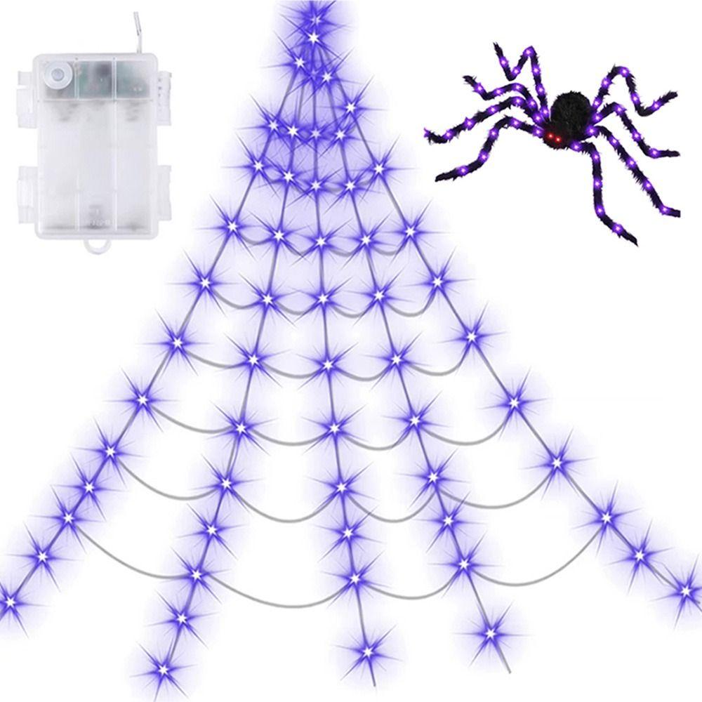 Waterproof Halloween Spider Web Lights 8 Modes Scary Giant Spider LED Spider Net  Garden Yard