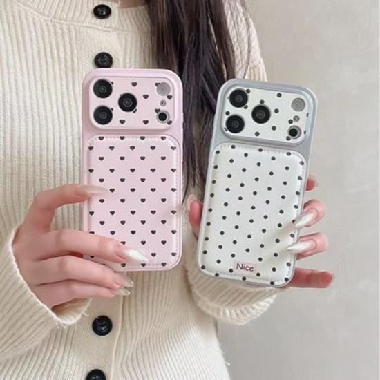 

Ins Korean Style Polka Dot Apple 16/17 ProMax Airbag Leather Texture Phone Case, IP15 Large Hole, New Style for 14 iPhone 14 Pro