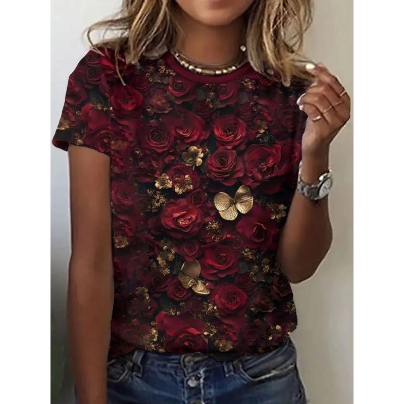 Love Short Sleeve Fashion Women's Crew Neck T-Shirt 3D Love Color Printing Crew Neck Short Sleeve