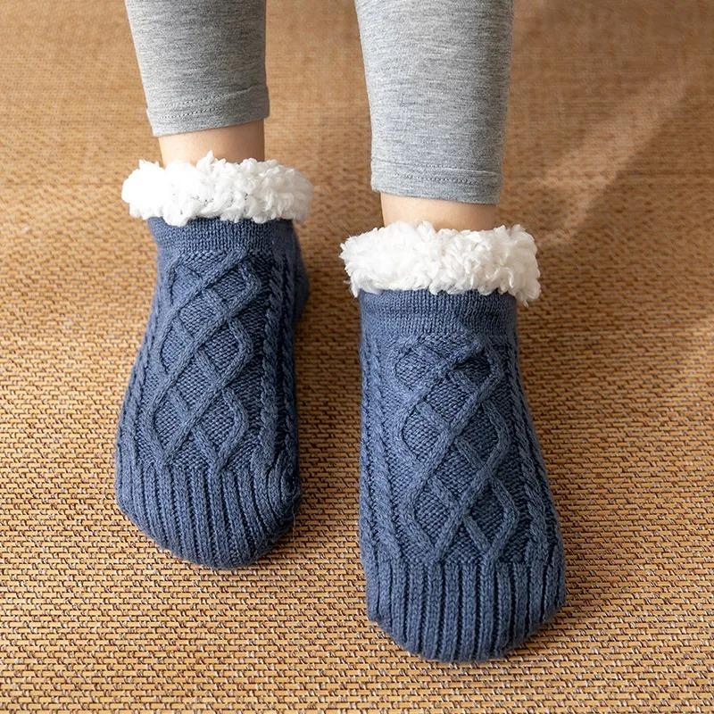 Indoor Winter Slippers Socks Men's Floor Socks Home Bedroom Sleeping Socks Non-slip Knitted Adult Plus Fleece Warm Carpet Sox