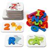 Set Cartonașe cu Numere și Alfabet, Litere și Numere din Lemn Abc, Joc Puzzle Jucării Educative