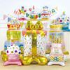 Light Blue Three-Tier Cake Stand with Aluminum Foil Balloon Base - Perfect for Birthday Party Decorations