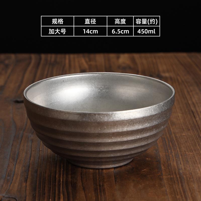 Retro Stainless Steel Threaded Rice Bowl Ramen Kimchi Seasoning Sugar Ramen Bowls Home Restaurant Tableware Kitchen Accessories