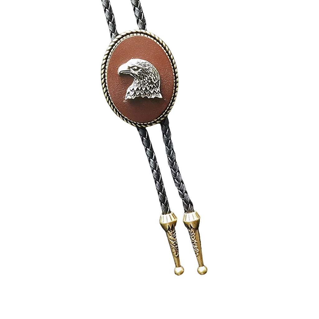 Eagle Head Bolo Tie Women Men Unisex Vintage PU Leather Necktie Rope Tie Neck Jewelry Rodeos Tie for Formal Theme Party