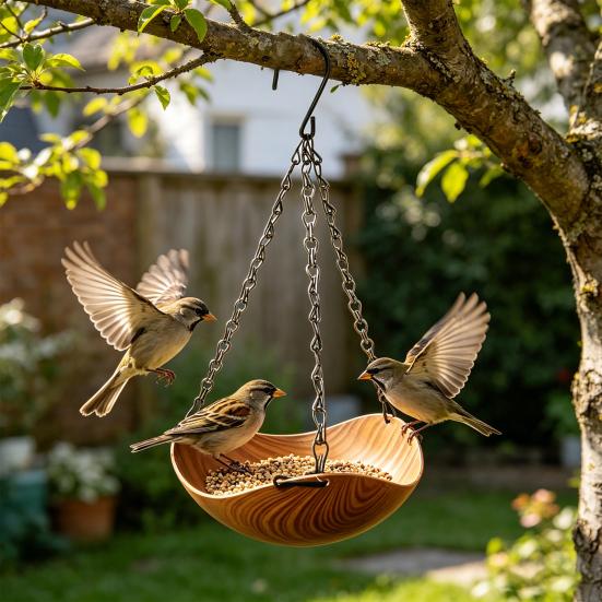 Yousheng Outdoor Bird Feeder, Garden Hanging Bird Feeder, 1 or 2 Bowls Backyard Bird Feeder for Wild Birds Patio Porch