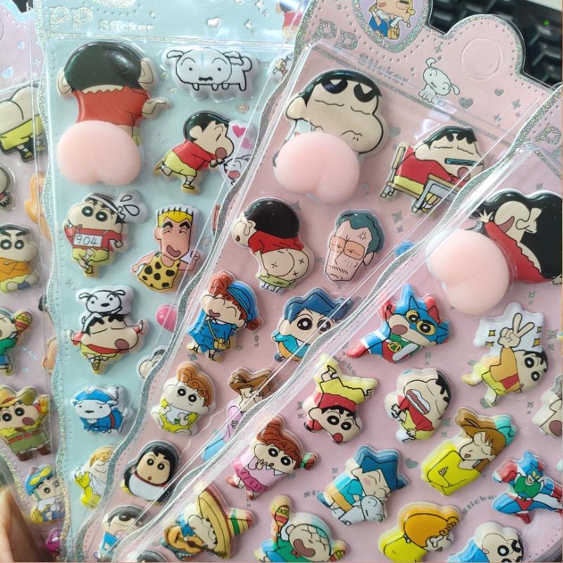 Kawaii Crayon Shin-chan Peach Butt Squishy Stickers - Cute 3D Relief Stress Relief Toy for Phone Case Laptop Stationery Gifts