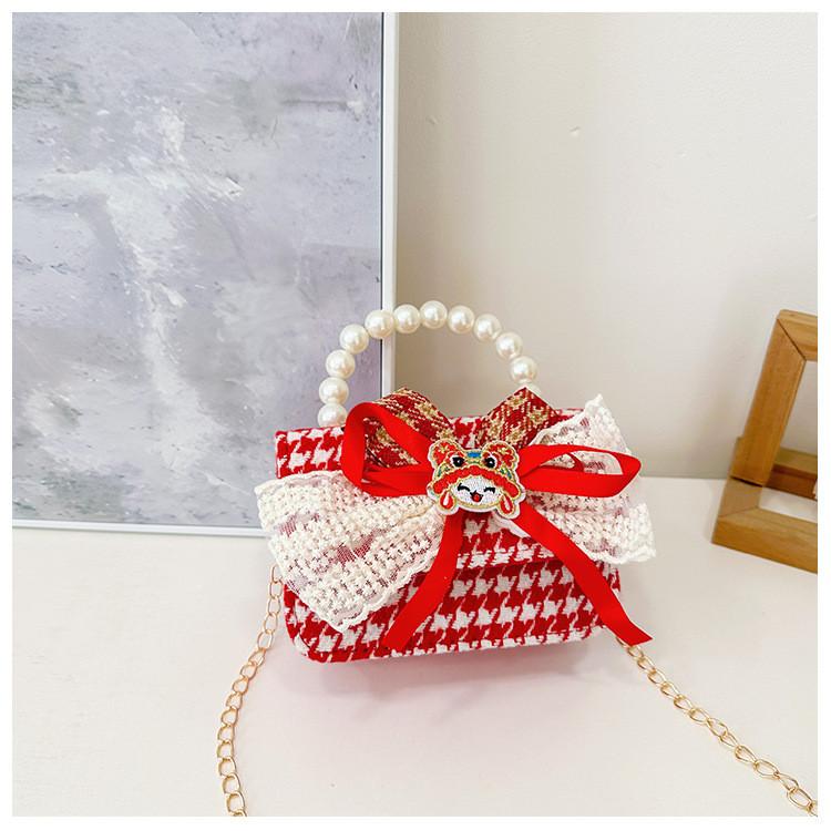 Lovely Red Velvet Tiger Head Handbag For Girls Trendy Crossbody Bag For Kids