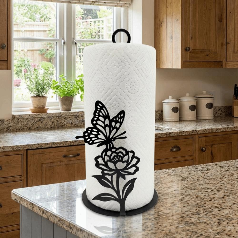 Simple 2D Flat Butterfly Napkin Holder Wooden Base Decorative Roll Paper Towel Holder Free Standing Paper Towel Rack Bathroom