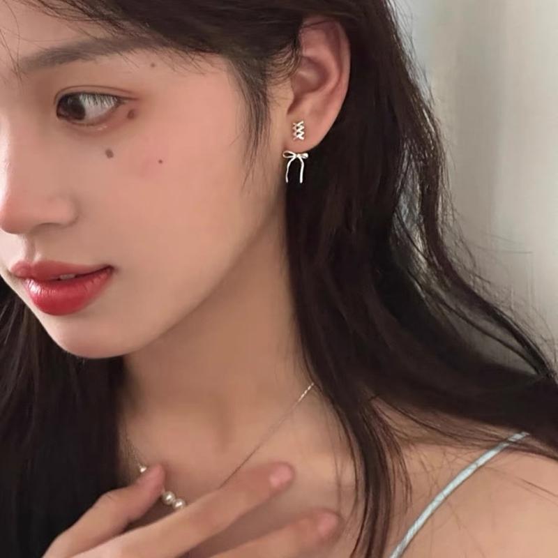 Bowknot Studs Earrings Minimalist Ear Rings Ear Piercing Ornament for Women Girl