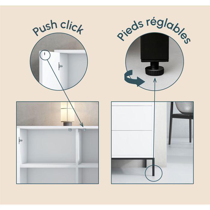 Buffet Bahut 2 portes et 3 tiroirs | 150 x 80 x 41 cm | Couleur Blanc | Finition mate | Rangement | Serena
