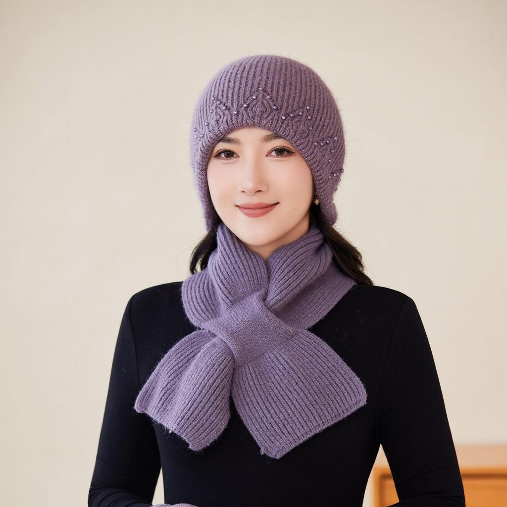 Autumn and Winter Middle  Aged and Elderly Mother's Hat Rabbit Plush Woolen Hat Old Lady's Plush Duck Tongue Women's Warm Knitted Hat