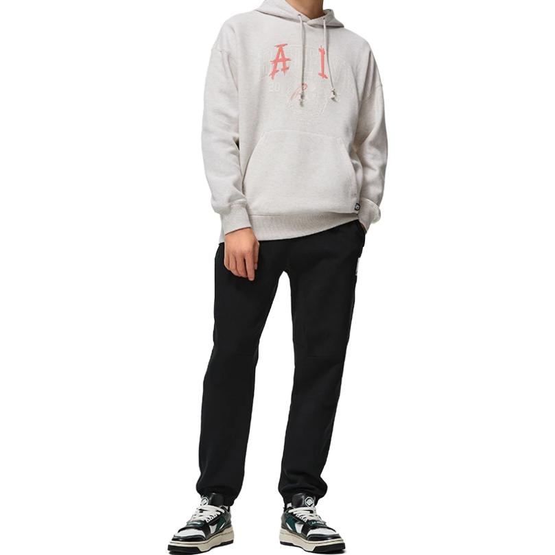 Li-Ning Felpa con cappuccio stampata serie Anti-Five con lettere Felpa da uomo Fiore-Grigio Piastrella-Grigio AWDT475-3