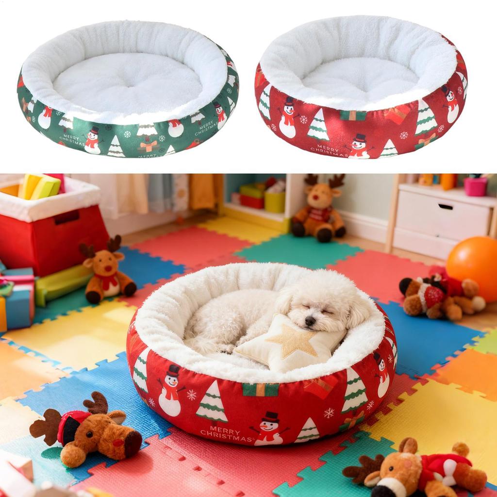 Christmas Dog Bed Christmas Calming Comfortable Pet Sofa Puppy Kitten Crate Kennel Bed For Home Dorm Bedroom Living Room Balcony