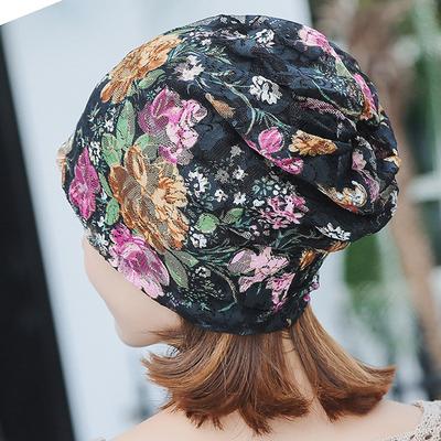 Women's India Muslim Skullcap Stretch Turban Hat Lace Hair Print Loss Head Scarf Wrap Headscarf Cap Breathable Thin Beanies