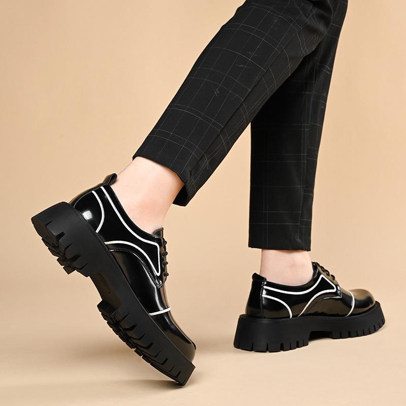Leather Shoes Men's Casual British Platform Big Head Leather Shoes Fashion Trend Bright Leather Hairdresser Business Men's Shoes