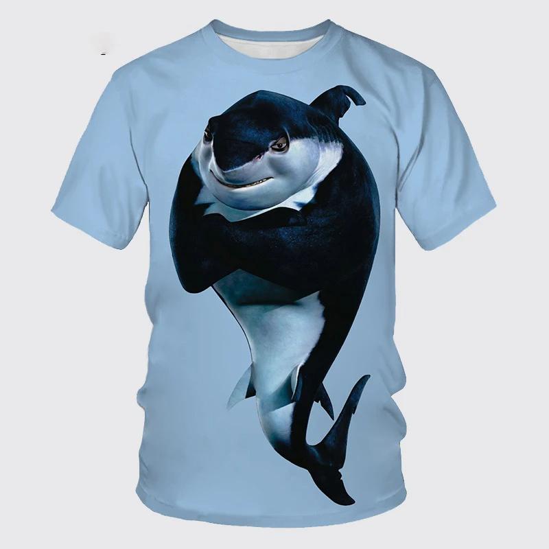 

3D Printed Ferocious Shark T Shirt For Men Ocean Animal Pattern T-Shirts Summer Fashion Round Neck Loose S