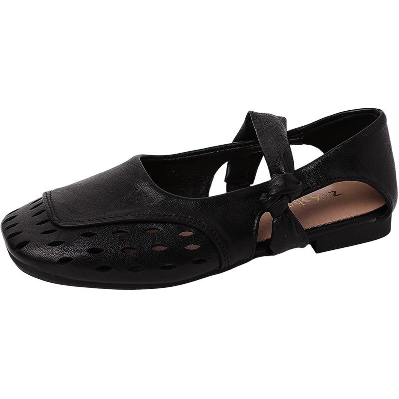 Design sense hollow bag head sandals summer French retro style with skirt breathable casual girl Mary Jane single shoes