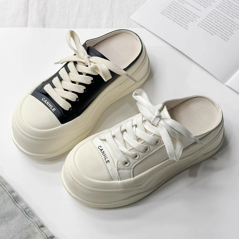 thick-soled leather bag head half slippers women's fashion outer wear summer new versatile small height-increasing muffin shoes