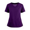 Women's Short Sleeved Solid Color V-neck Buttonable Side Slit Top T-shirt