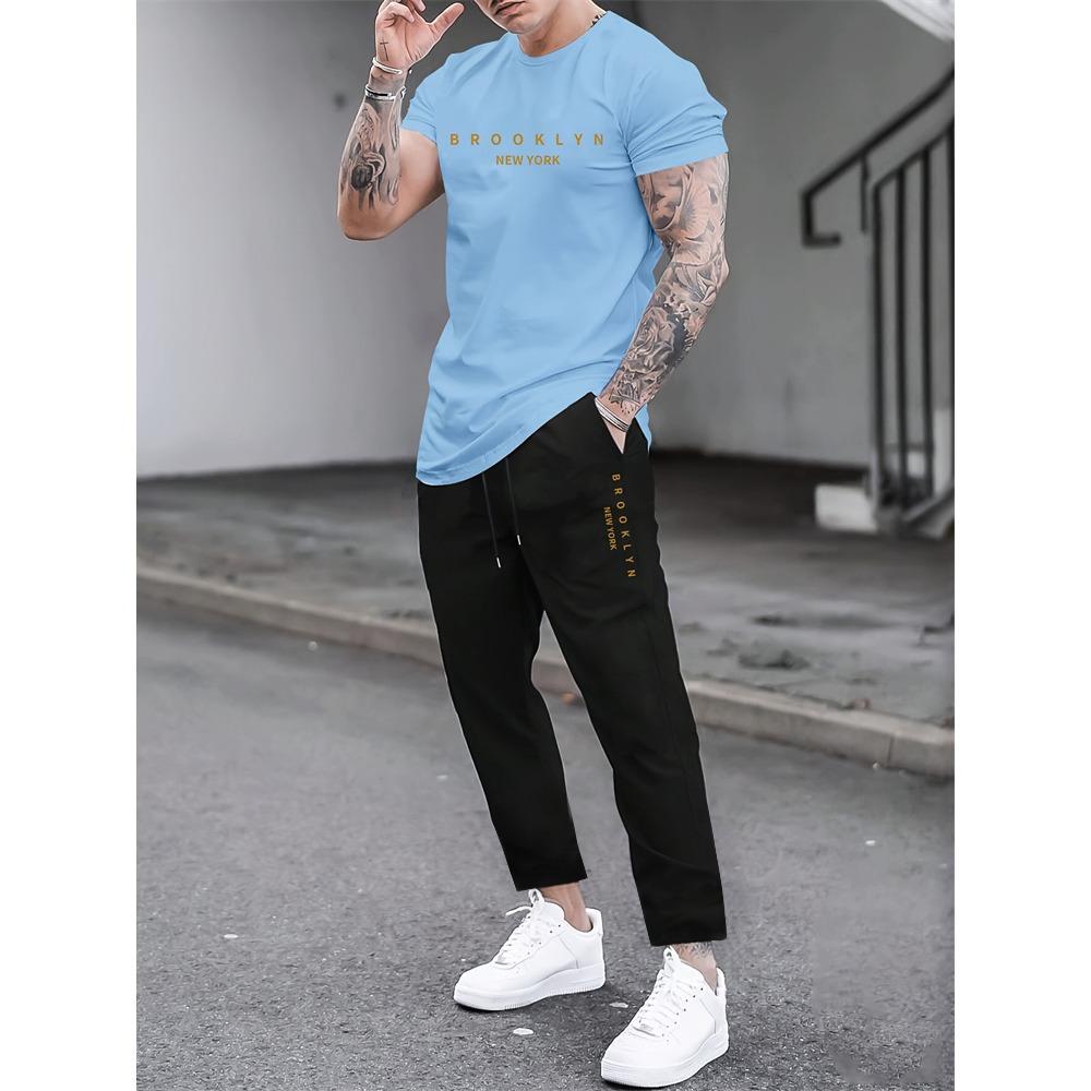 

2 Piece Regular Fit Men s Jogger Pants Letter Printed Men s Short Sleeve T-Shirt Set Street Outdoor Casual Fashion Set XL