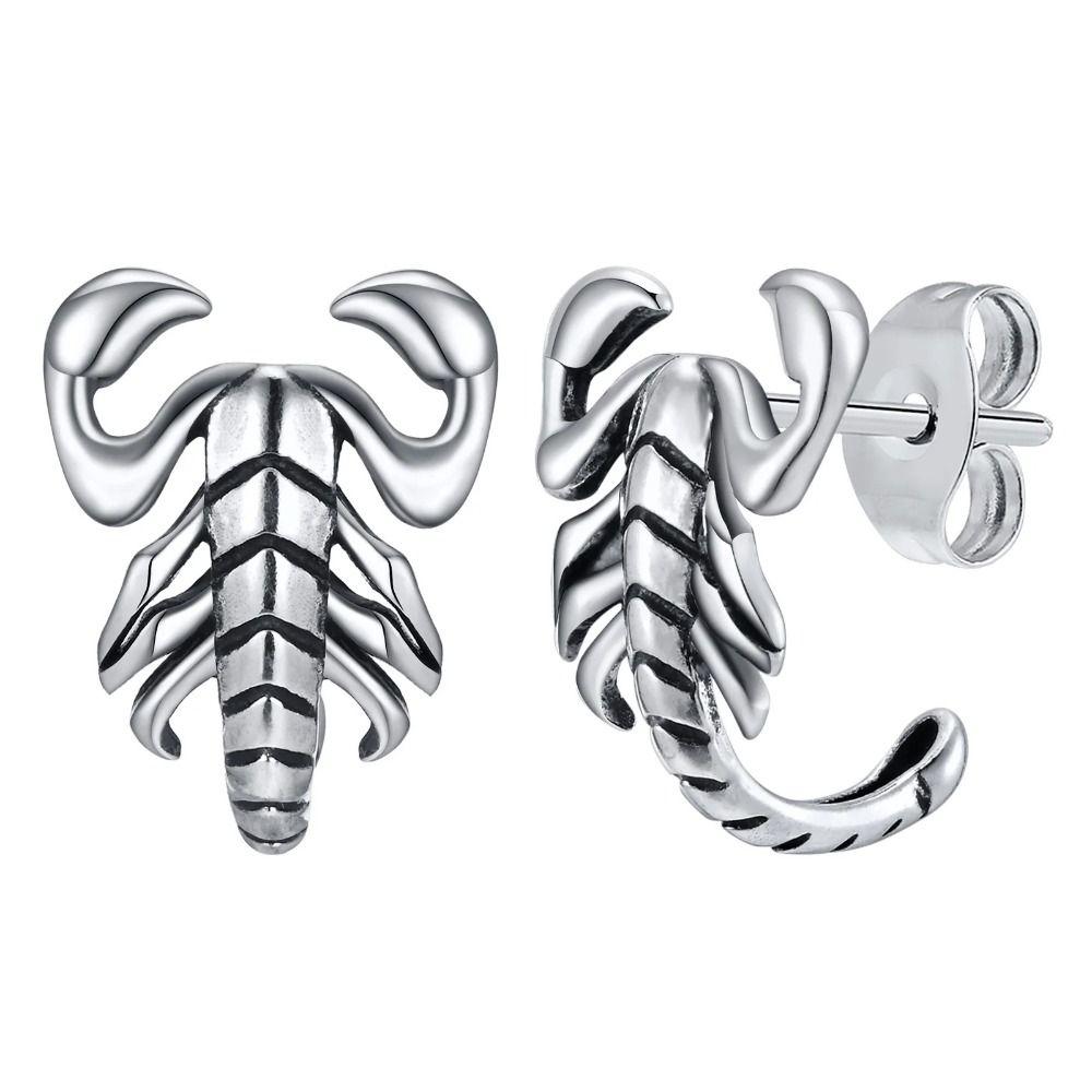 

Gothic Silver Stud Earrings Punk Men Ear Studs Mini Scorpion Earrings Studs Gift Scorpion