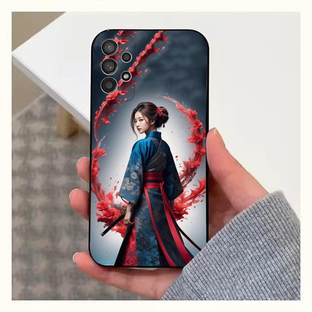 S-Samurai Warrior Geisha Phone Case For Samsung S25,S24,S23,S22,S20,S21,S10,Ultra,Plus,Lite,FE,Soft Silicone Black Cover