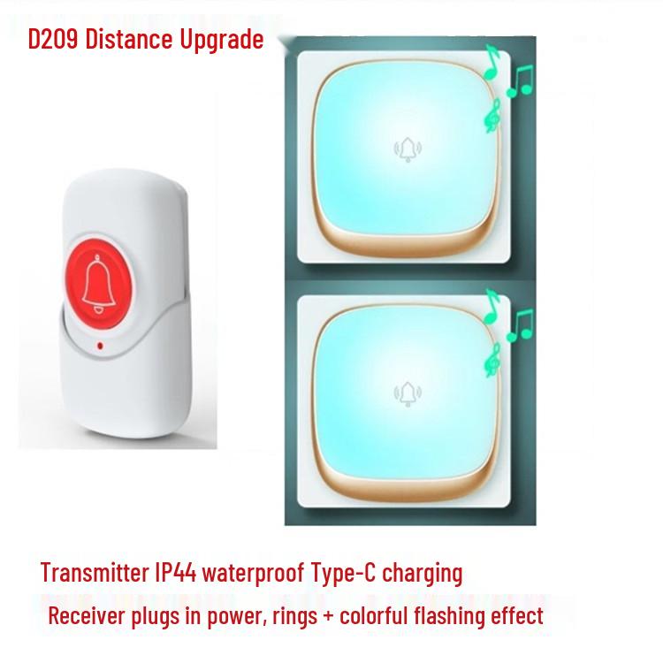 Seven-Color Wireless Flashing Music Doorbell for Homes, Long-Range Plug-in, Ideal for the Elderly and Rural or Villa Use