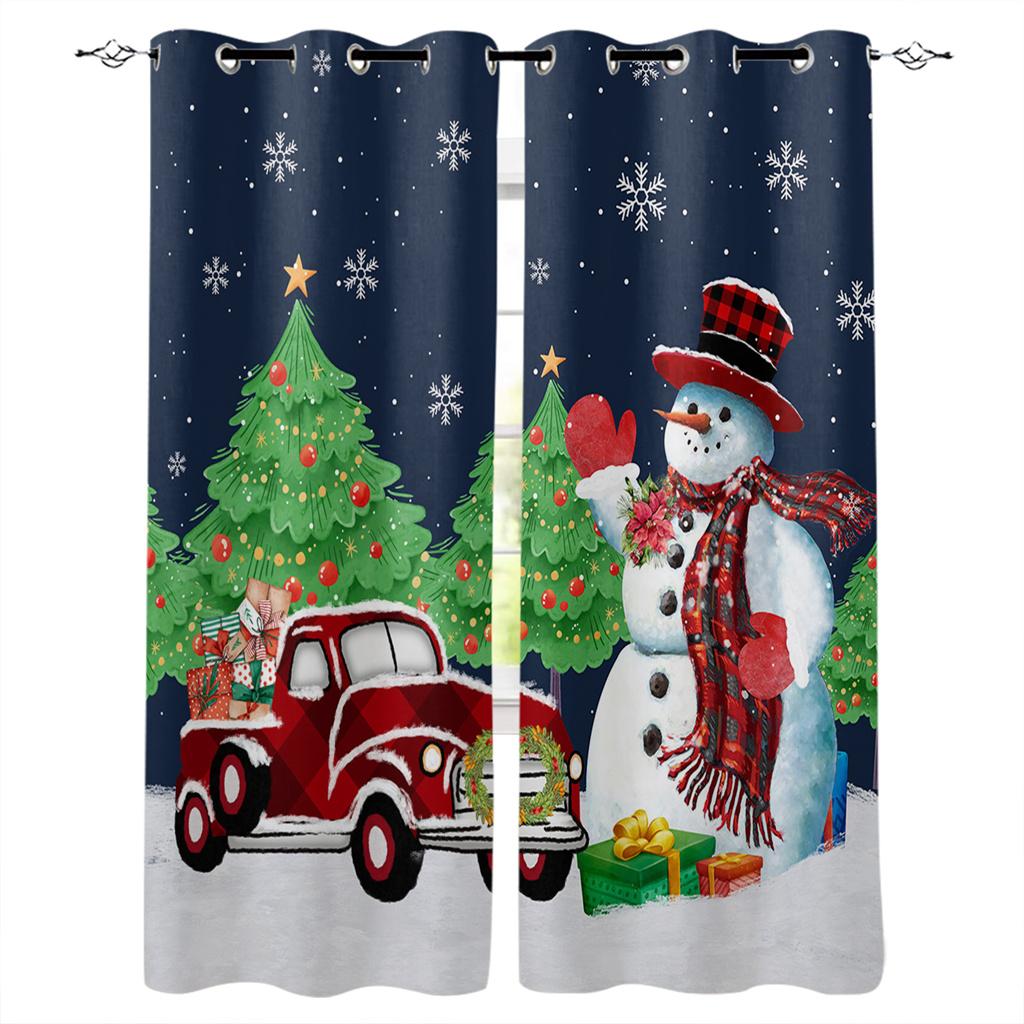 Cartoon Cute Snown Man Christmas Ball Girl Window Curtains For Kids Bedroom Living Room Bathroom Kicthen Door Hall Home Decor 2P
