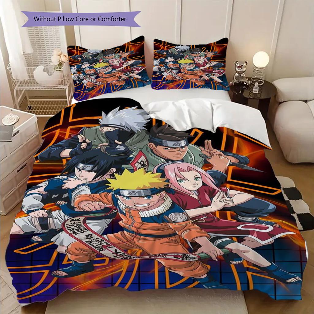 3pc Naruto-themed Printed Bedding Set( Without Core), Soft and Skin-friendly, Suitable for Bedroom or Guest Room